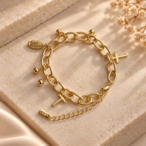 PULSERA DIJES CRUCES, BALINES Y VIRGÉN