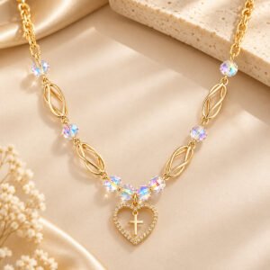 COLLAR DIJE CORAZÓN CRUZ
